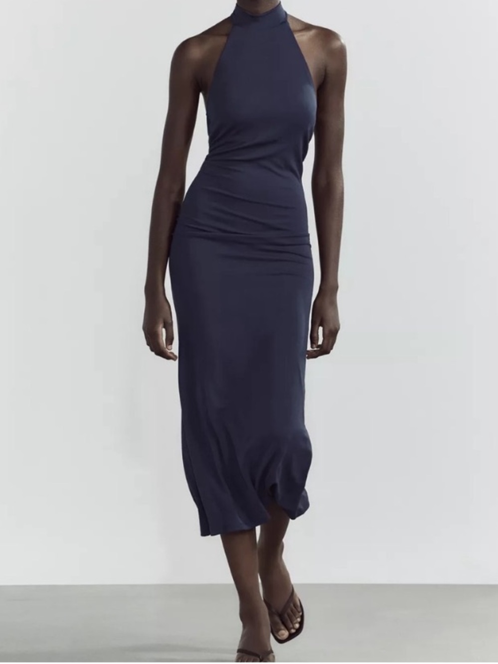 Zara Navy Blue Halter Midi Dress